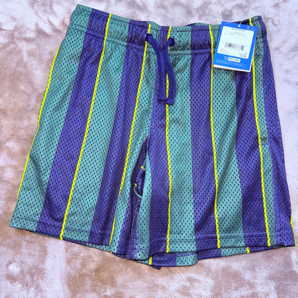 DSG Mesh Gym Shorts Boys S Green Blue NEW Throwback Stripes Moisture Wicking